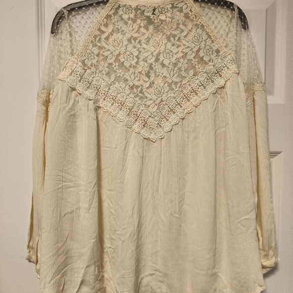 XL🍀American Eagle Outfitters Ivory Peasant Lace Button Down Shirt - Picture 7 of 10